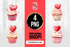 Cute Heart Cupcake Watercolor Clipart Sublimation PNG Product Image 1