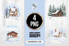 Winter Cabin Snow Scene Clipart Sublimation PNG Product Image 1