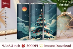 Christmas Tree Tumbler Wrap, Moon Tumbler Design, Winter PNG Product Image 1