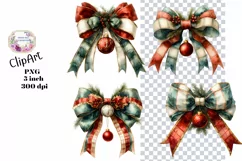Christmas, Bows, Ephemera, PNG, watercolor, Clipart Product Image 1