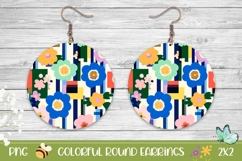 Floral Round Earrings Print, Pop Art Flowers Round Earrings Product Image 1