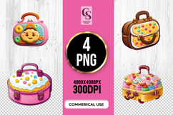 Cute Dessert Suitcase Clipart Sublimation PNG Product Image 1