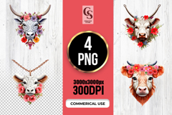 Floral Highland Cow Head Valentine Design SVG PNG Product Image 1