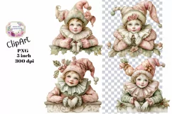 Christmas, Elfs, Ephemera, PNG, watercolor, Clipart Product Image 1