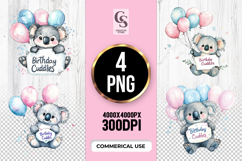 Cute Koala Birthday Cuddles Clipart Sublimation PNGFloral So Product Image 1