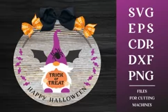 Trick or Treat Halloween Round Sign SVG with Gnome Product Image 1