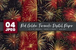 Red Golden Fireworks Digital Paper Product Image 1