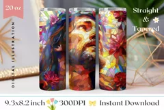 Stained Glass Flowers Tumbler, Jesus Sublimation Tumbler Product Image 1
