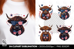 Patriotic Highland Cow Clipart PNG Product Image 1