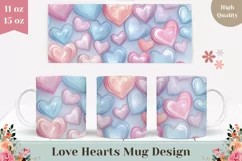 Cartoon Love Mug Design, Pastel Love Hearts Mug Template Product Image 1