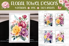 Watercolor Flowers Towel Template, Peony Kitchen Towel Product Image 1