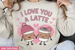 I Love You a Latte PNG, Coffee Valentine Sublimation PNG Product Image 1