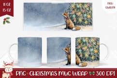 Cartoon Christmas Fox Mug Design, Christmas Tree Mug Wrap Product Image 1