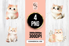 Cute Watercolor Cat Kitten Clipart Sublimation PNG Product Image 1