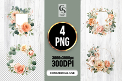 Peach Eucalyptus Floral Frame Clipart Sublimation PNG Product Image 1