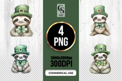 Cute Sloth Green Top Hat Clipart Sublimation PNG Product Image 1