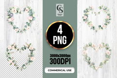 Watercolor Eucalyptus Heart Wreath Clipart Sublimation PNG Product Image 1