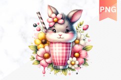 Easter Bunny And Milkshake Flowers Sublimation - Clipart PNG Product Image 1