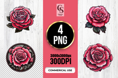 Bold Pink Rose Illustration Clipart Sublimation PNG Product Image 1