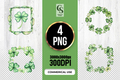 Green Shamrock Wreath Watercolor Clipart Sublimation PNG Product Image 1