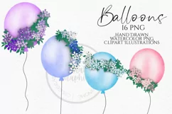 Flower Balloons | Watercolor Clipart Png Product Image 1