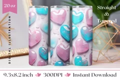 Blue Ctystal Love Hearts Tumbler Wrap, Valentine's Day PNG Product Image 1