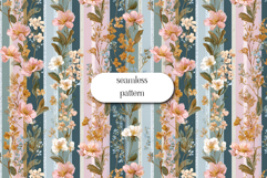 Vintage Floral Stripe Seamless Pattern, Romantic Botanical Product Image 1