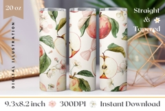 Watercolor Apples Tumbler Wrap Design, Fruits Tumbler PNG Product Image 1