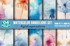 Watercolor dandelions set Digital Background Paper Bundle PN Product Image 2