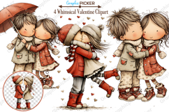 Whimsical Valentine Couple Clipart, Valentine's Day PNG Product Image 1