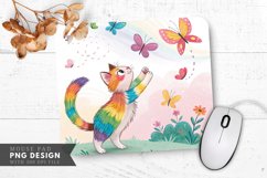 Whimsical Rainbow Cat with Butterflies Mouse Pad PNG Design Product Image 1