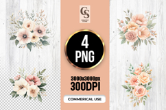 Blush Peach Watercolor Floral Bouquet Clipart Sublimation PN Product Image 3