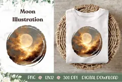 Gold Moon Illustration, Celestial PNG, Gold Sky PNG Product Image 1