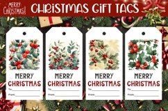 Watercolor Winter Gift Tag PNG, Christmas Berries Gift Tags Product Image 1