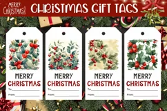 Watercolor Winter Gift Tag PNG, Christmas Berries Gift Tags Product Image 1