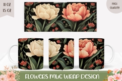 Cartoon Flowers Mug Wrap, Peony Mug Sublimation Product Image 1