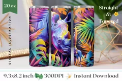 Rhinoceros Tumbler Wrap Design, Rhinoceros Sublimation PNG Product Image 1