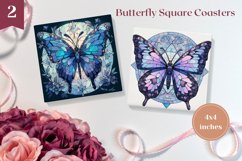 Butterflies Square Coaster Sublimation Design, Butterfly PNG Product Image 1