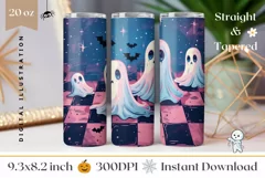 Halloween Tumbler Design, Kawaii Ghost Tumbler Sublimation Product Image 1