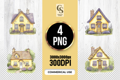 Yellow Cottage House Watercolor Clipart Sublimation PNG Product Image 1