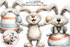 Whimsical Bunny Easter Clipart, Watercolor Easter Bunny PNG Product Image 1
