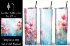 Pink Flowers Tumbler Wrap Sublimation For 20 oz Skinny Product Image 1