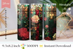 Floral Easter Tumbler Wrap, Stained Glass Cross Tumbler PNG Product Image 1