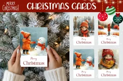 Watercolor Christmas Greeting Cards, Christmas Girl PNG Product Image 1