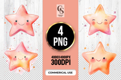 Cute Smiling Star Watercolor Clipart PNG Product Image 1