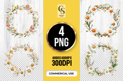 Daisy Wildflower Wreath Clipart Sublimation PNG Product Image 1