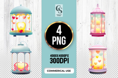 Heart Lantern Candle Clipart Sublimation PNG Product Image 1