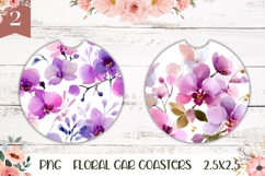 Orchid Flower Car Coaster, Watercolor Flowers Coaster PNG Product Image 1