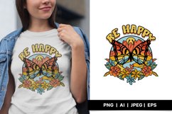 Be Happy, Vintage Butterfly with Rocky Mountain and Flowers Product Image 1