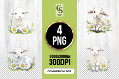 Baby Lamb Flower Crown Watercolor Clipart Sublimation PNG Product Image 1